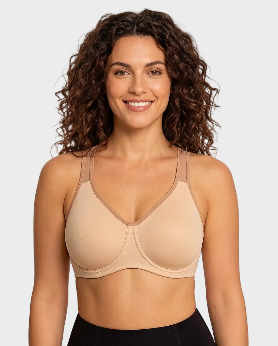 Full Coverage Sports Bra Non Padded Unlined Soft Support Wide Strap Underwire Bra
