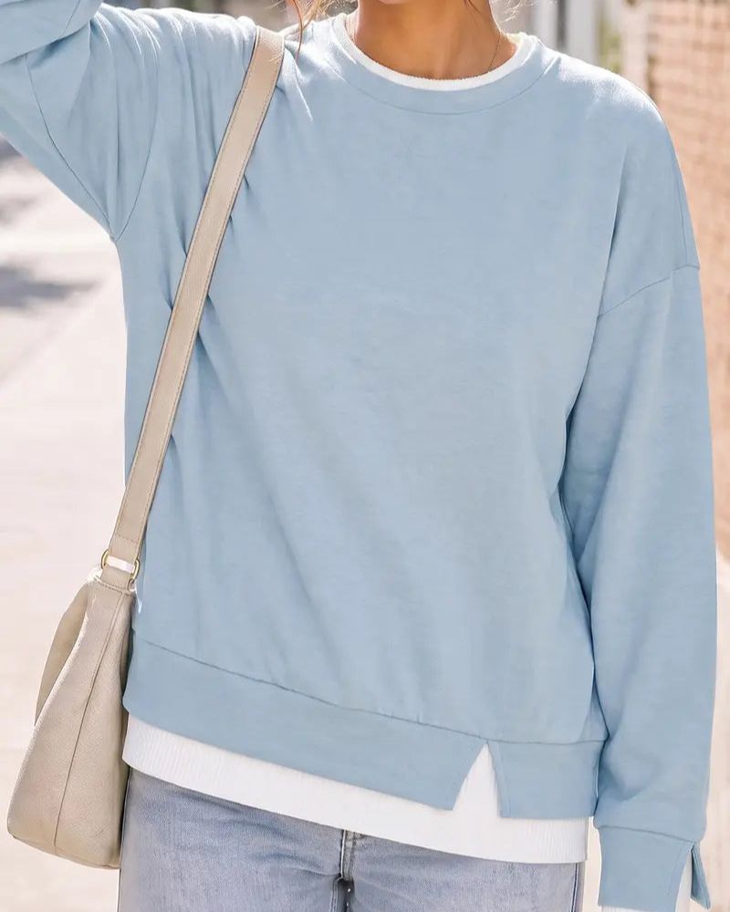 Faux-Layered Oversized Crewneck Sweatshirt