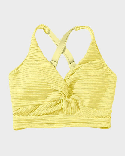 Textured Knot-Front High-Waisted Bikini Set