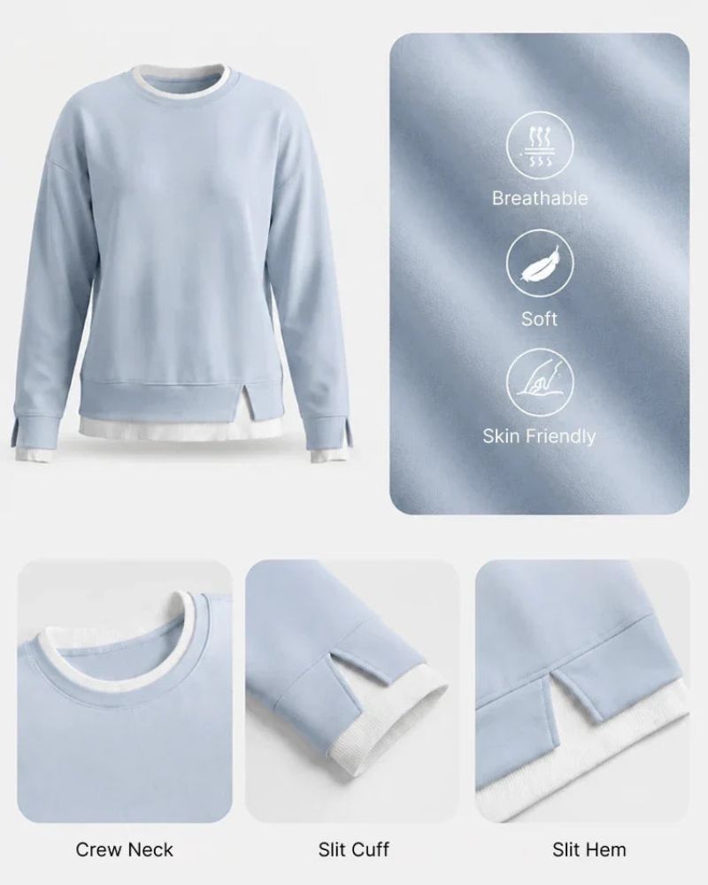 Faux-Layered Oversized Crewneck Sweatshirt