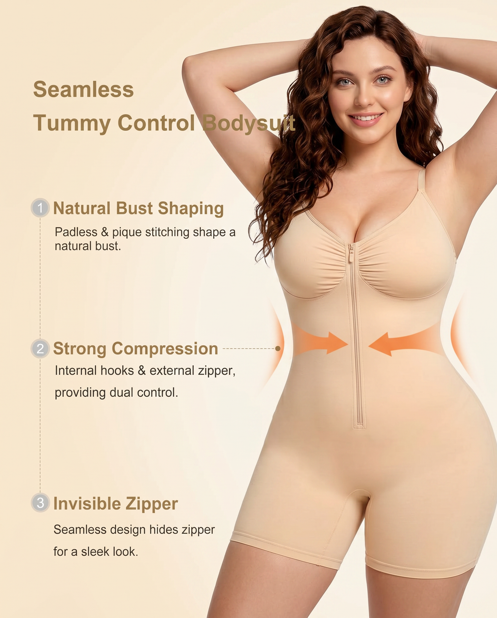 Women's Tummy Control Zip Front Bodysuit