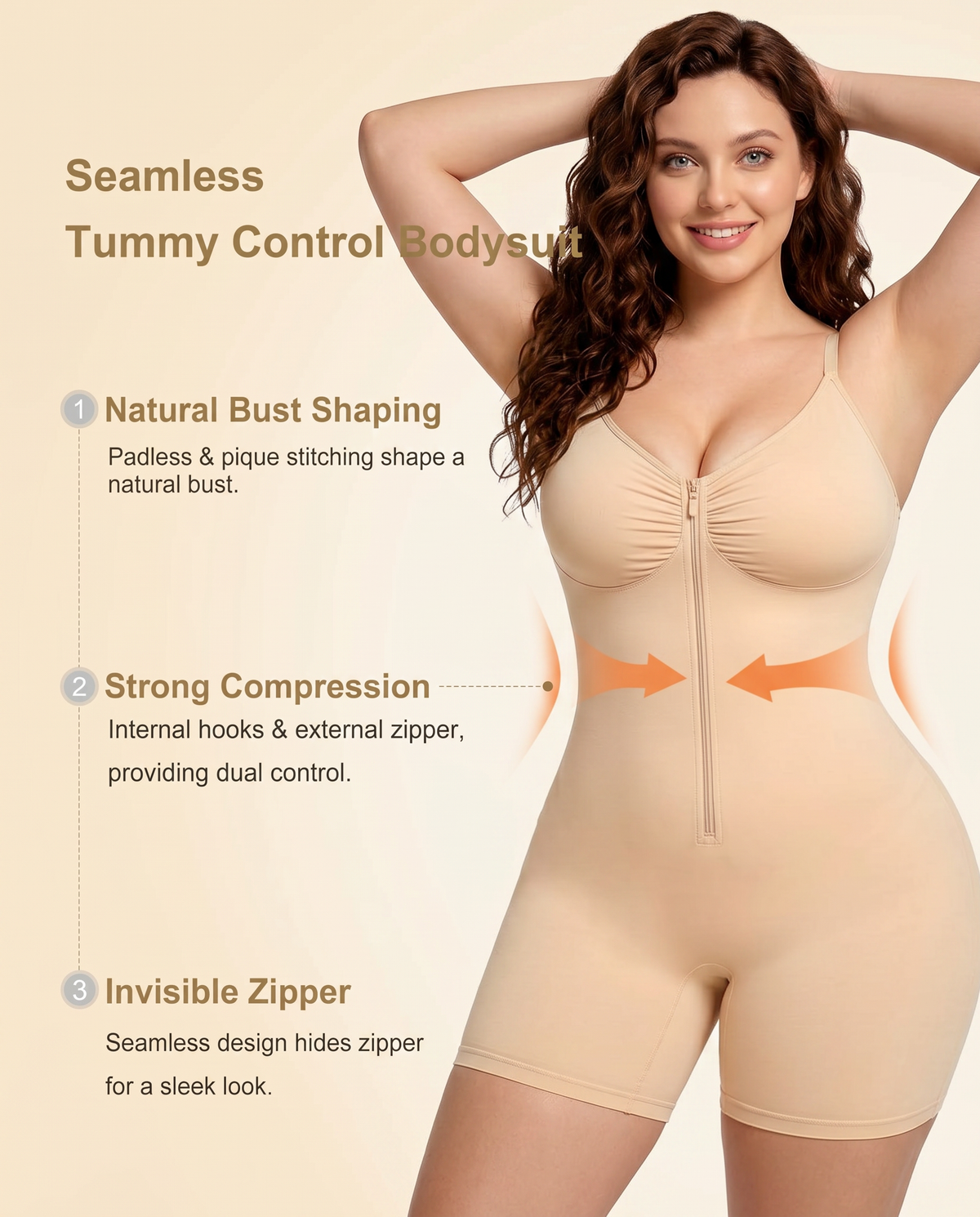 Women's Tummy Control Zip Front Bodysuit