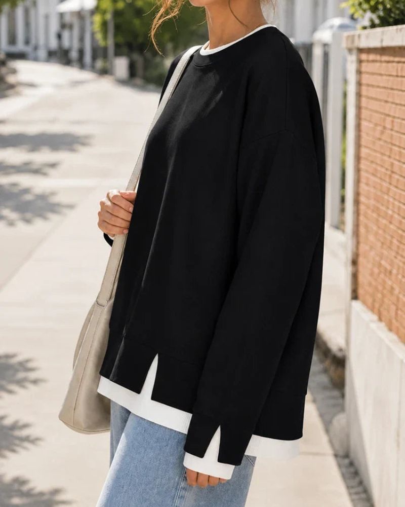Faux-Layered Oversized Crewneck Sweatshirt
