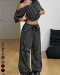 Striped Off-Shoulder Wide-Leg Two-Piece Set