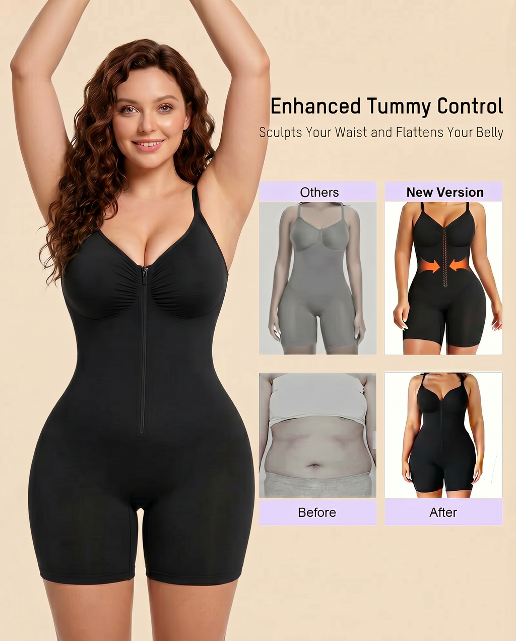 Women's Tummy Control Zip Front Bodysuit