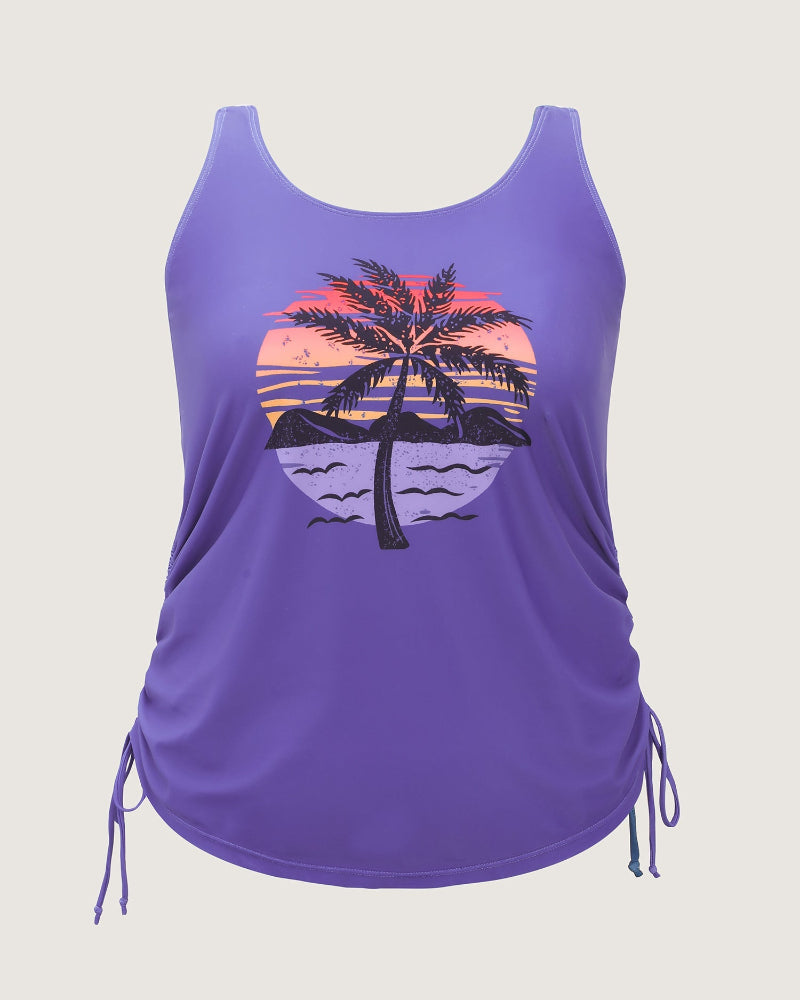 Island Print Drawstring Adjustable Swim Top