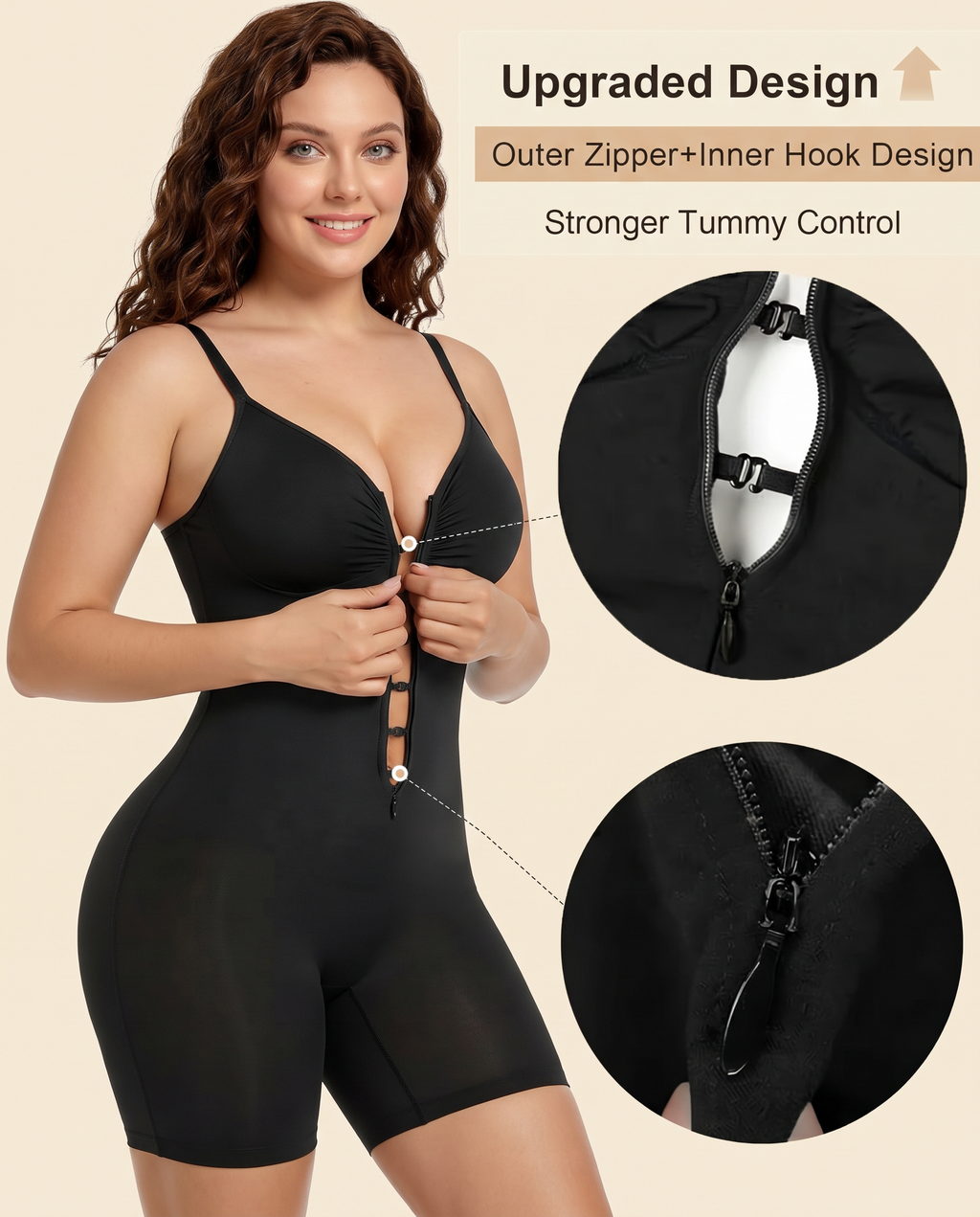 Women's Tummy Control Zip Front Bodysuit