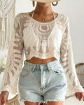 Women’s Floral Embroidery Sheer Beach Cover-Up