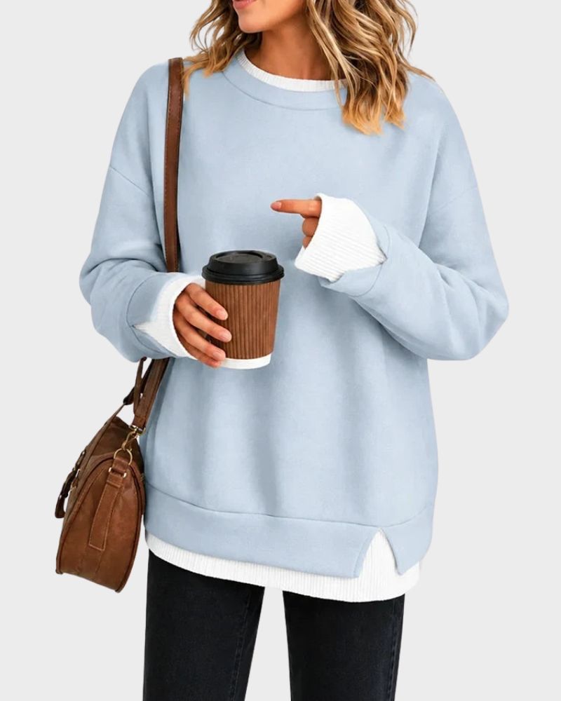 Faux-Layered Oversized Crewneck Sweatshirt
