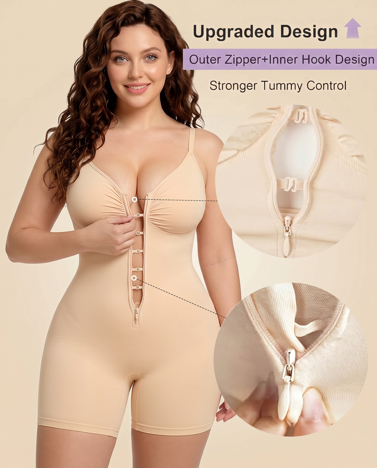 Women's Tummy Control Zip Front Bodysuit