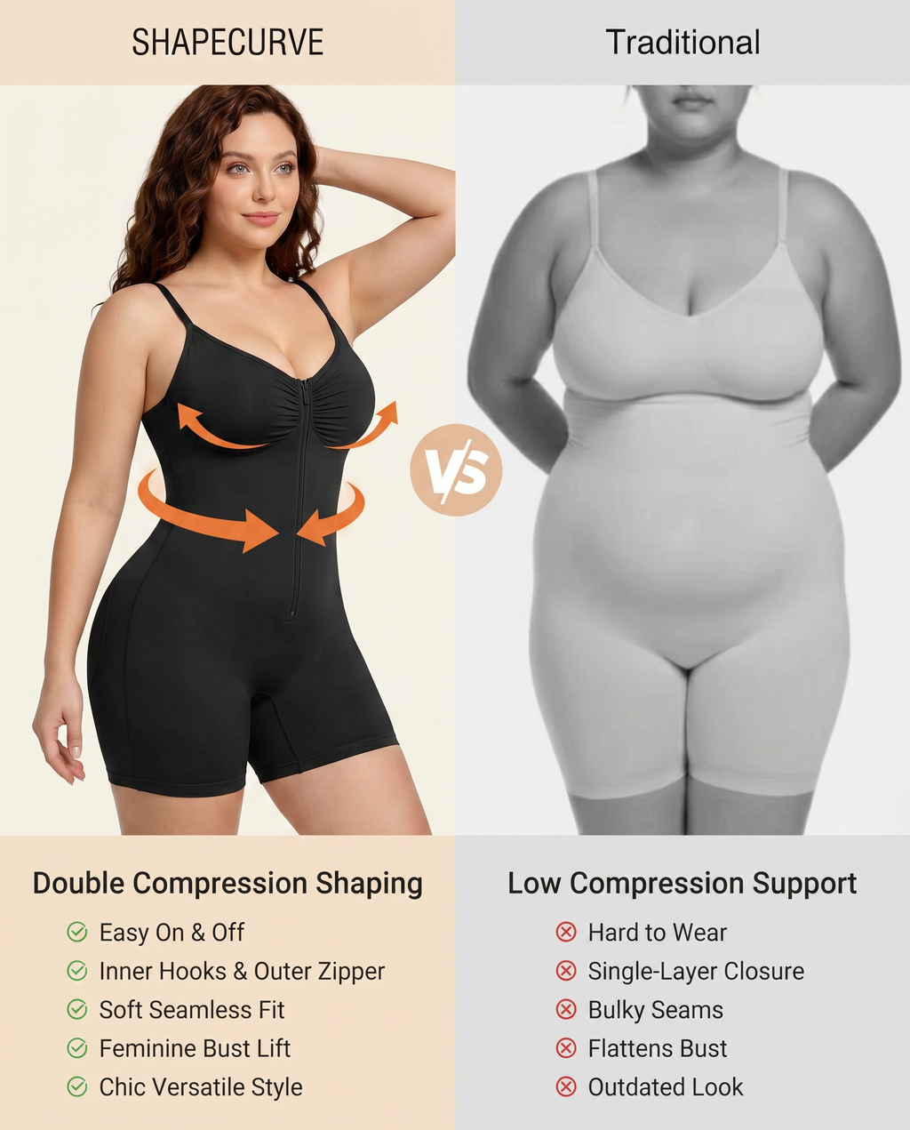 Women's Tummy Control Zip Front Bodysuit