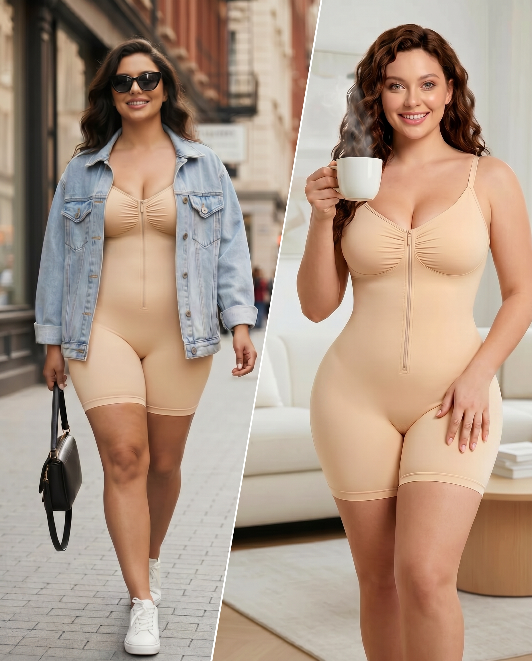 Women's High Elastic Zipper Adjustable Straps Breathable Mesh Design Tummy Control Body Shaper