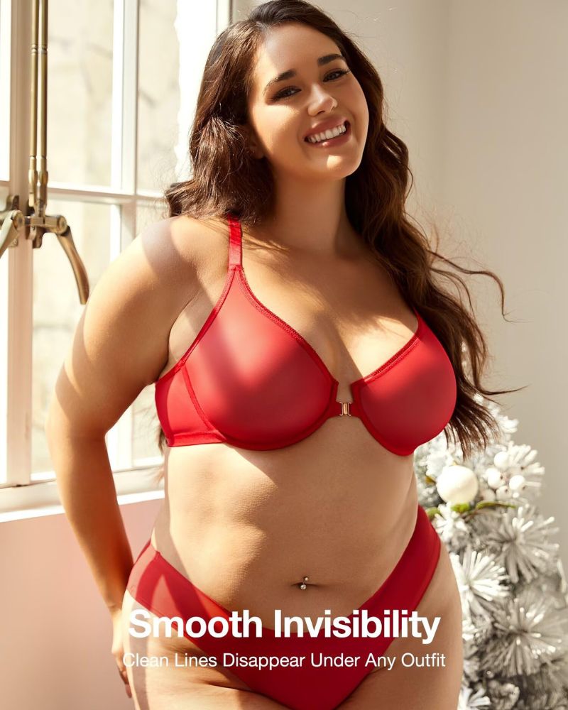 Front-Closure Mesh Plunge Racerback Underwire Bra