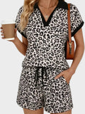 Leopard Print V-Neck Cap Sleeve 2-Piece Lounge Set
