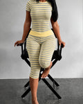 Striped Two-Piece Crop Top & Capri Leggings Set