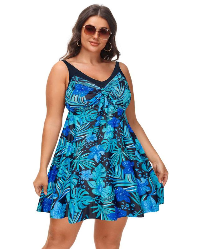 Women's Two Piece Swim Dress Plus Size Tummy Control Tankinis Swimdress Floral Printed Swimwear Swimsuits with Boyshort