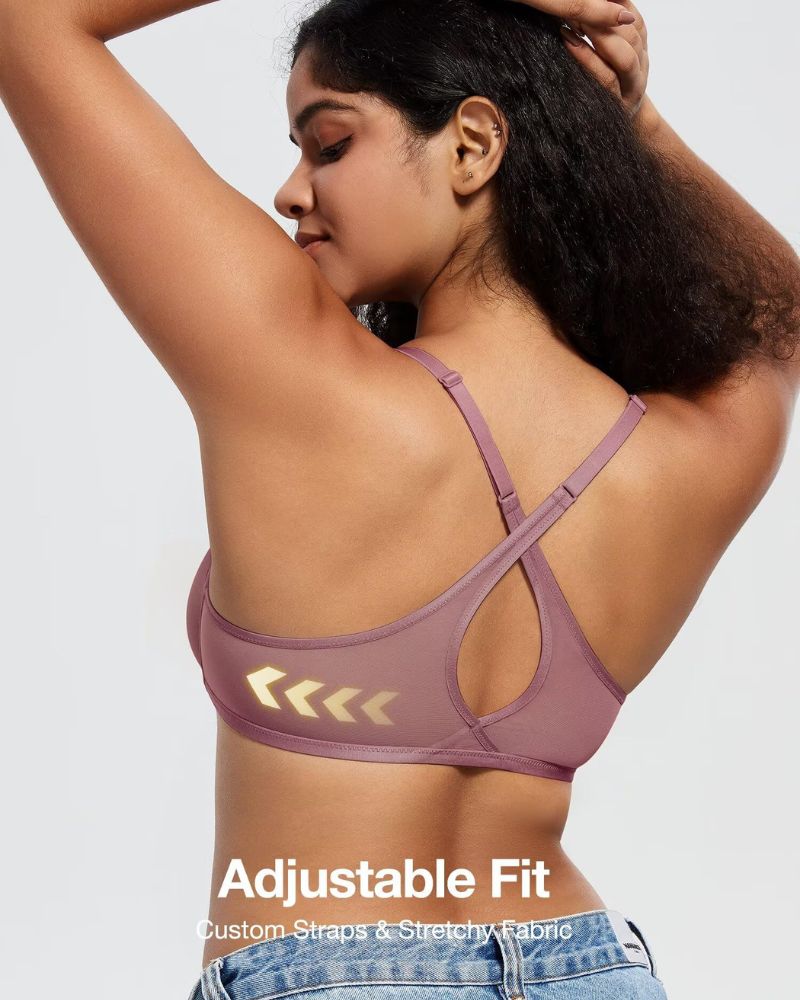 Front-Closure Mesh Plunge Racerback Underwire Bra