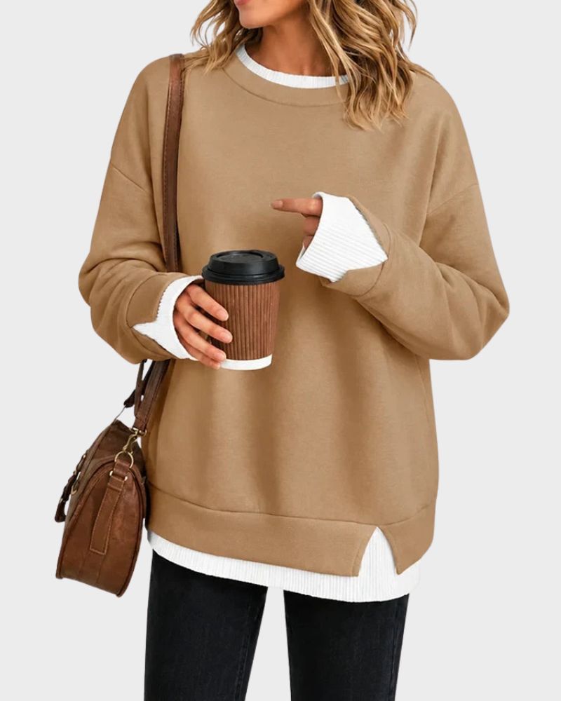 Faux-Layered Oversized Crewneck Sweatshirt