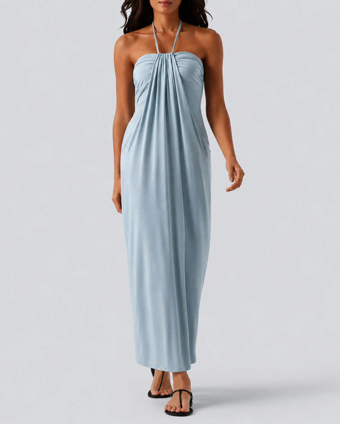 Halter Neck Maxi Dress with Adjustable Tie Back and Side Pockets