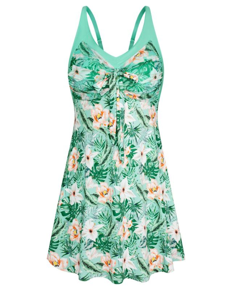Women's Two Piece Swim Dress Plus Size Tummy Control Tankinis Swimdress Floral Printed Swimwear Swimsuits with Boyshort