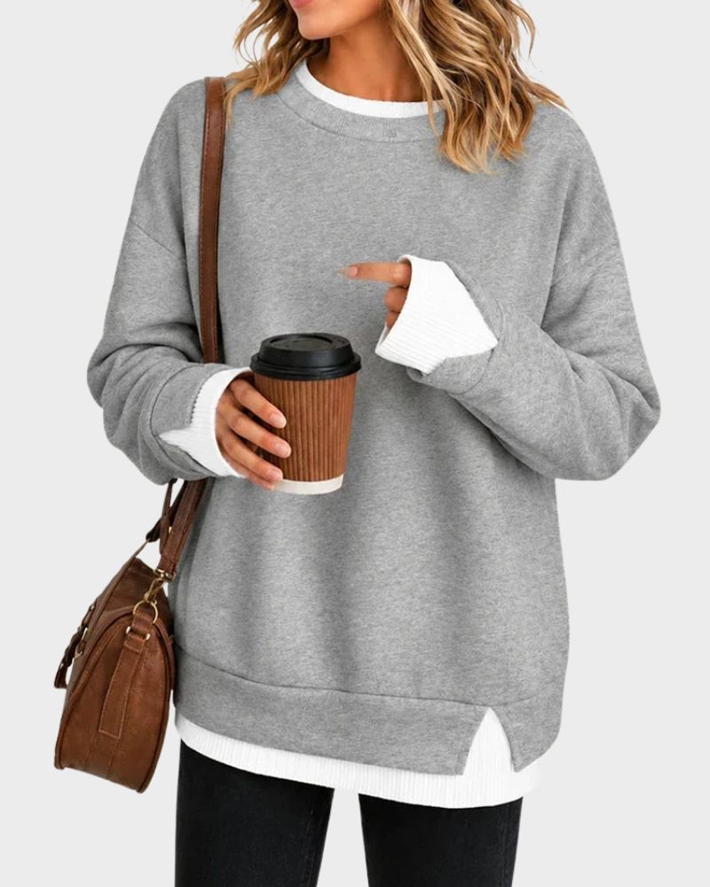 Faux-Layered Oversized Crewneck Sweatshirt