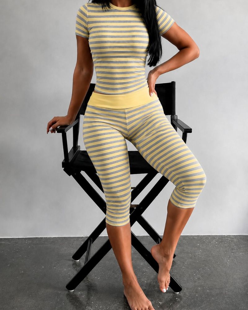 Striped Two-Piece Crop Top & Capri Leggings Set