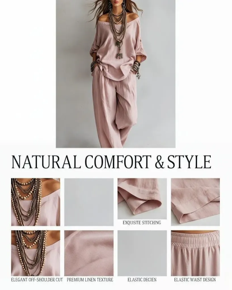 Summer Linen Set Relaxed Fit Top & Wide-Leg Pants Effortless Casual Wear