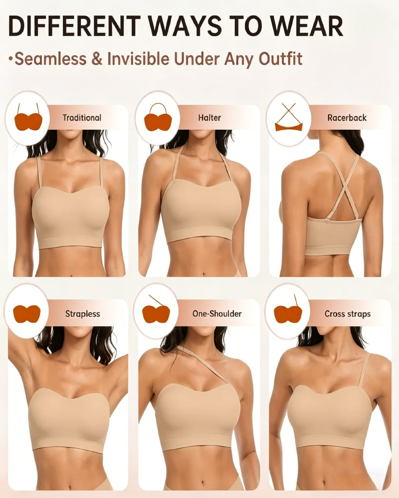 Wireless Strapless Bandeau Bra with Anti‑Slip Silicone Support