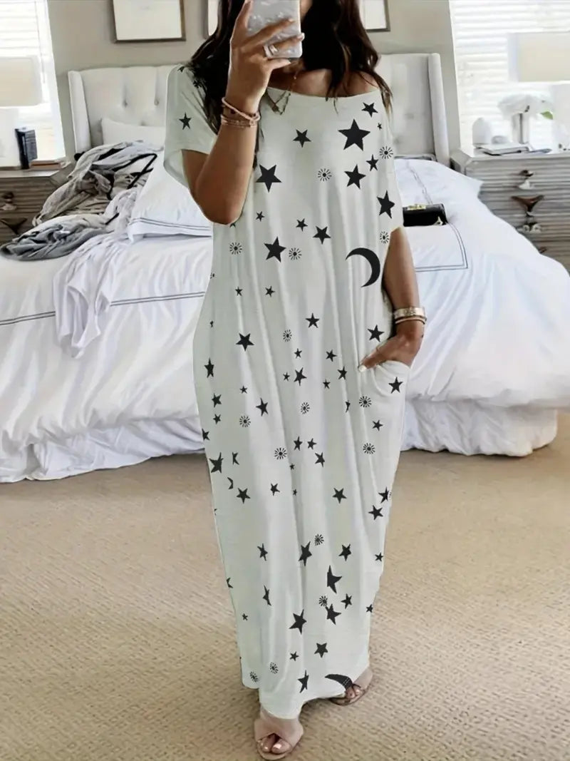 Women’s Solid Color Batwing Sleeve Casual Nightdress