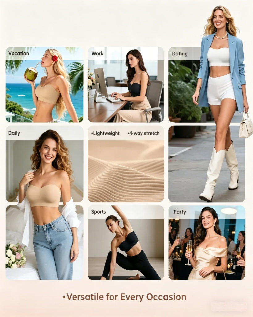 Wireless Strapless Bandeau Bra with Anti‑Slip Silicone Support