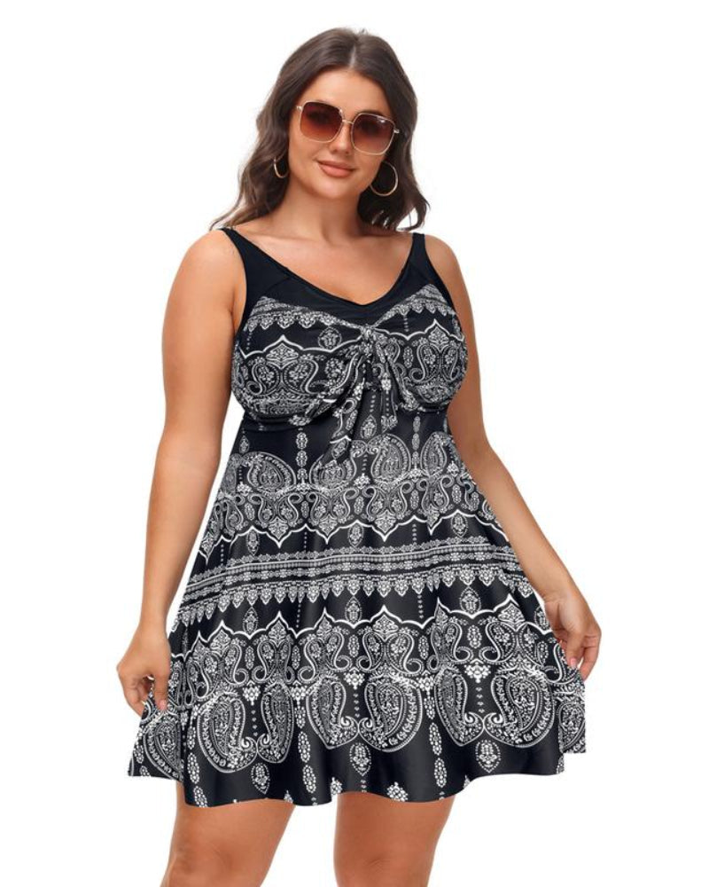 Women's Two Piece Swim Dress Plus Size Tummy Control Tankinis Swimdress Floral Printed Swimwear Swimsuits with Boyshort