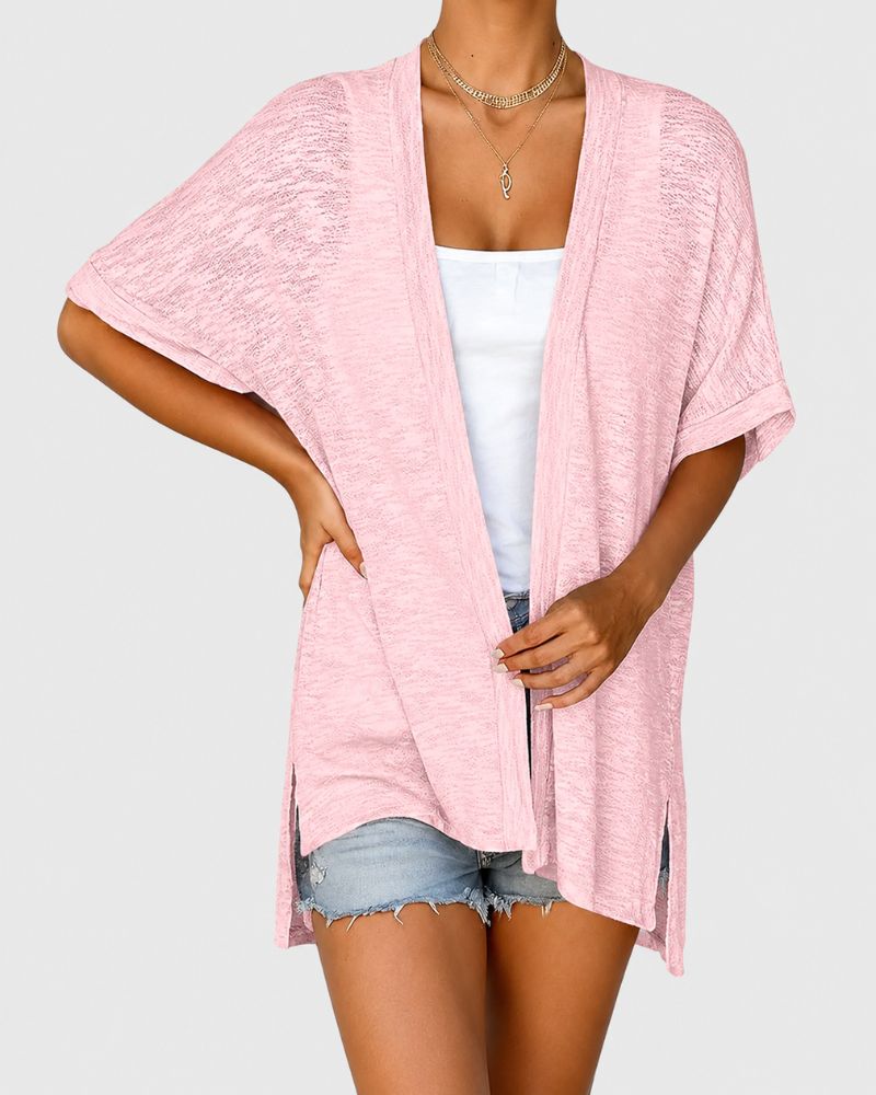 Lightweight Short-Sleeve Open-Front Cardigan
