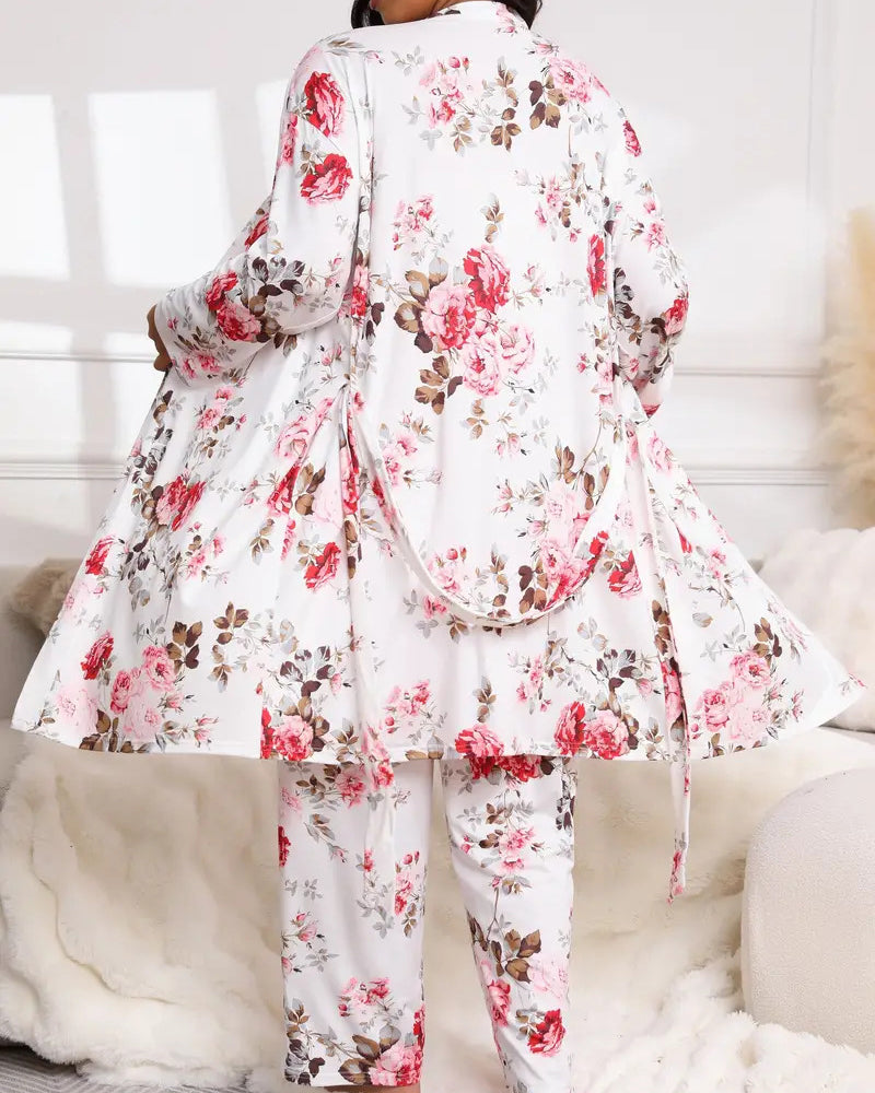 Comfy 3-Piece Pajama Set – Robe, Camisole & Long Pants