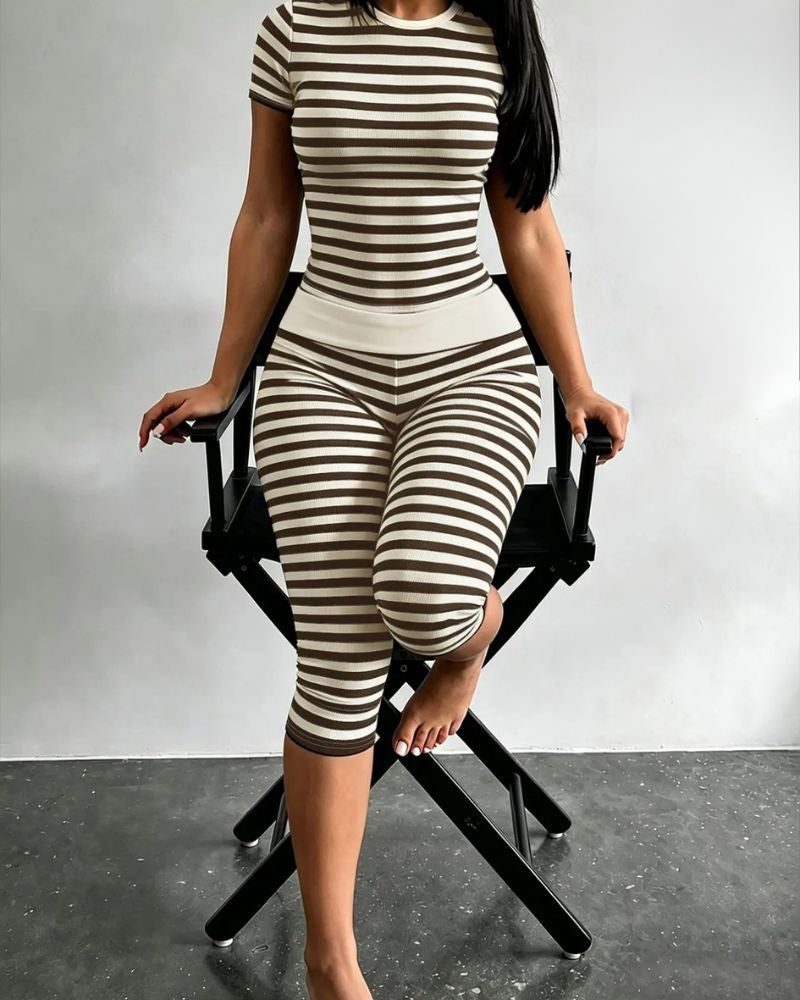 Striped Two-Piece Crop Top & Capri Leggings Set