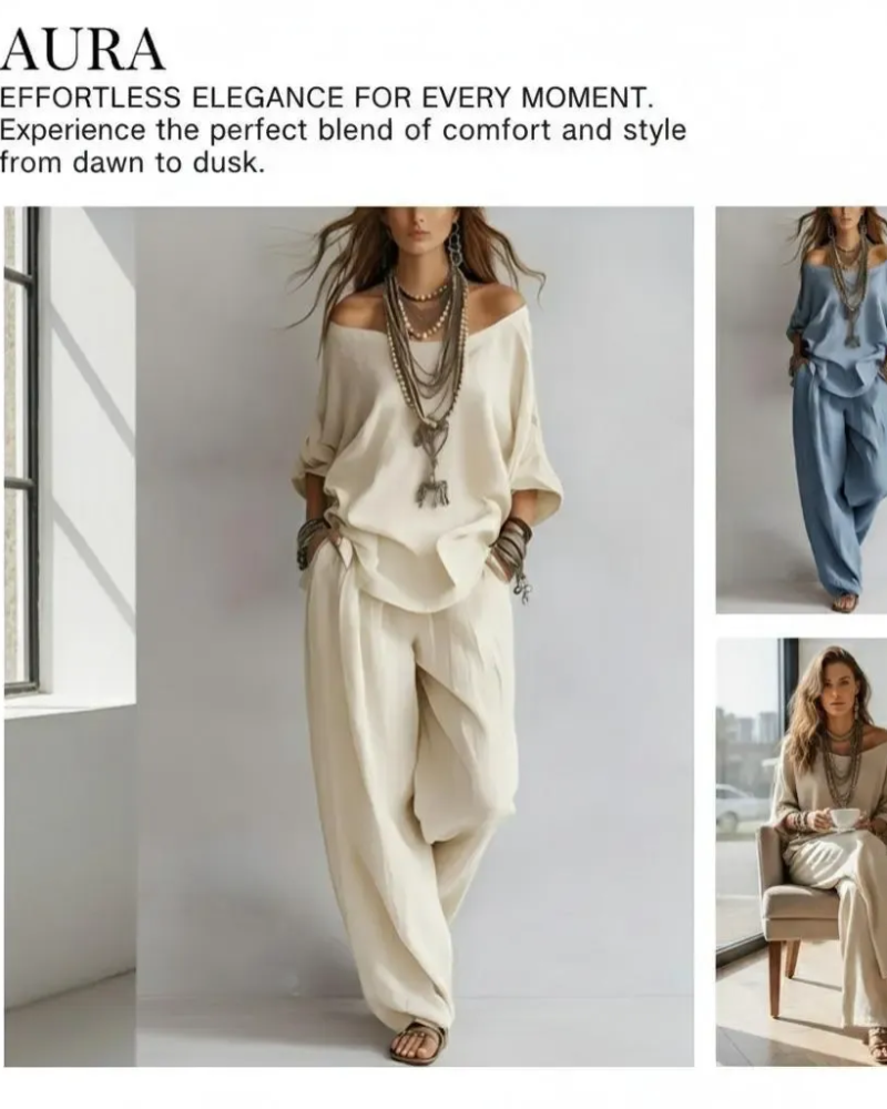 Summer Linen Set Relaxed Fit Top & Wide-Leg Pants Effortless Casual Wear