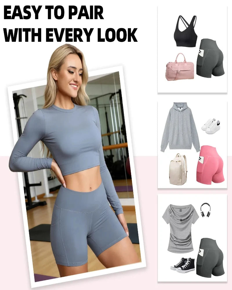 High-Waisted Tummy Control Athletic Shorts with Side Pockets