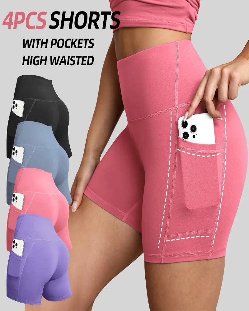 High-Waisted Tummy Control Athletic Shorts with Side Pockets