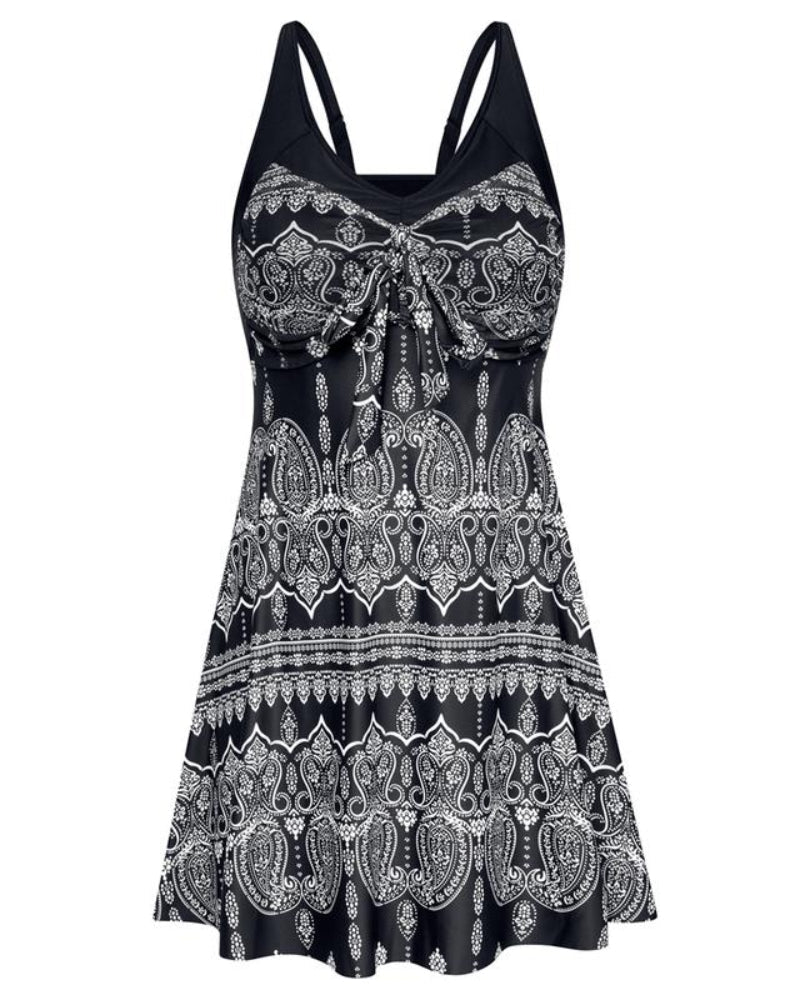 Women's Two Piece Swim Dress Plus Size Tummy Control Tankinis Swimdress Floral Printed Swimwear Swimsuits with Boyshort