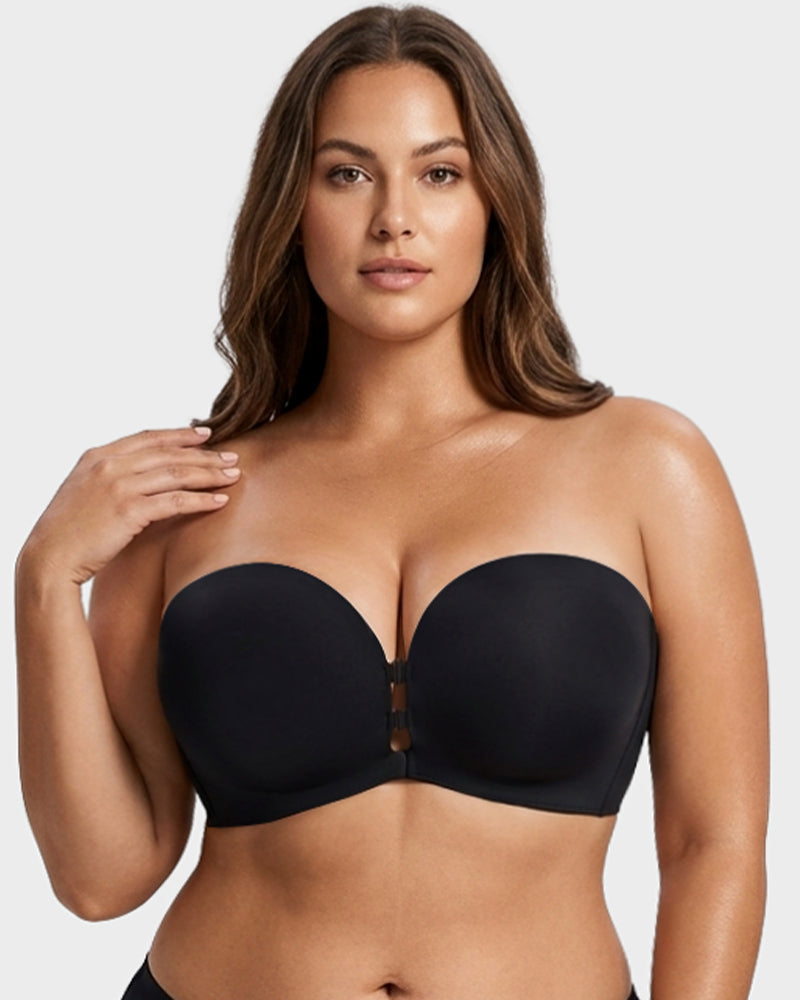 Seamless Front Closure Strapless Push-Up Bra with Removable Straps
