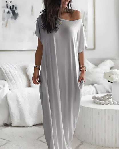 Women’s Solid Color Batwing Sleeve Casual Nightdress