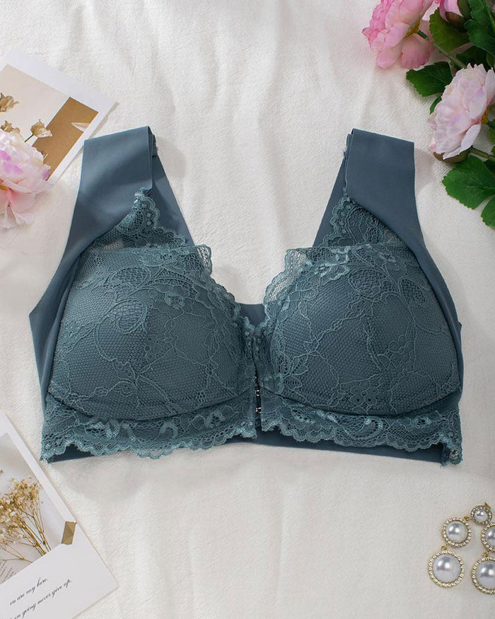 Shapecurve Women's Contrast Lace Hook & Eye Front PushUp Bra