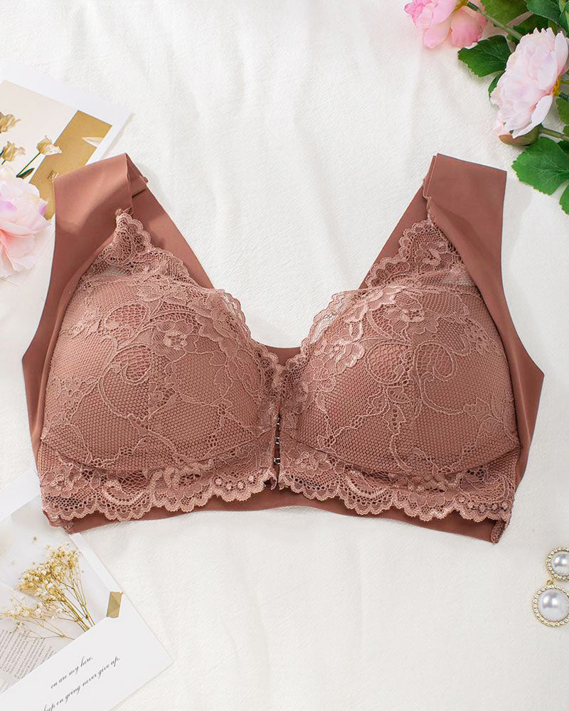 Shapecurve Women's Contrast Lace Hook & Eye Front PushUp Bra