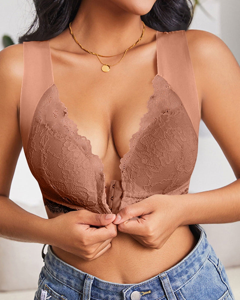 Shapecurve Women's Contrast Lace Hook & Eye Front PushUp Bra