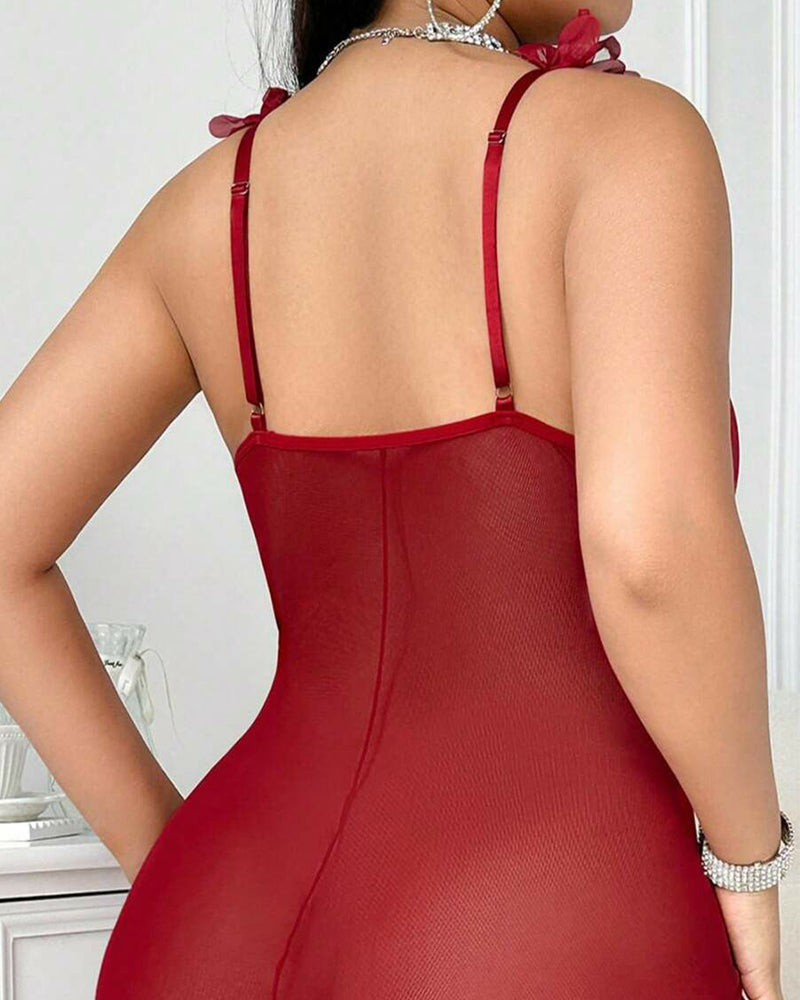 Sexy Plus Size V-Neck Spaghetti Strap Nightie with Backless Ruffles