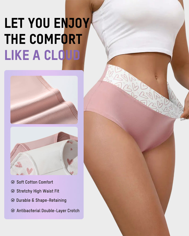 Soft Cotton Heart Print High-Waist Panties (6 Pack)