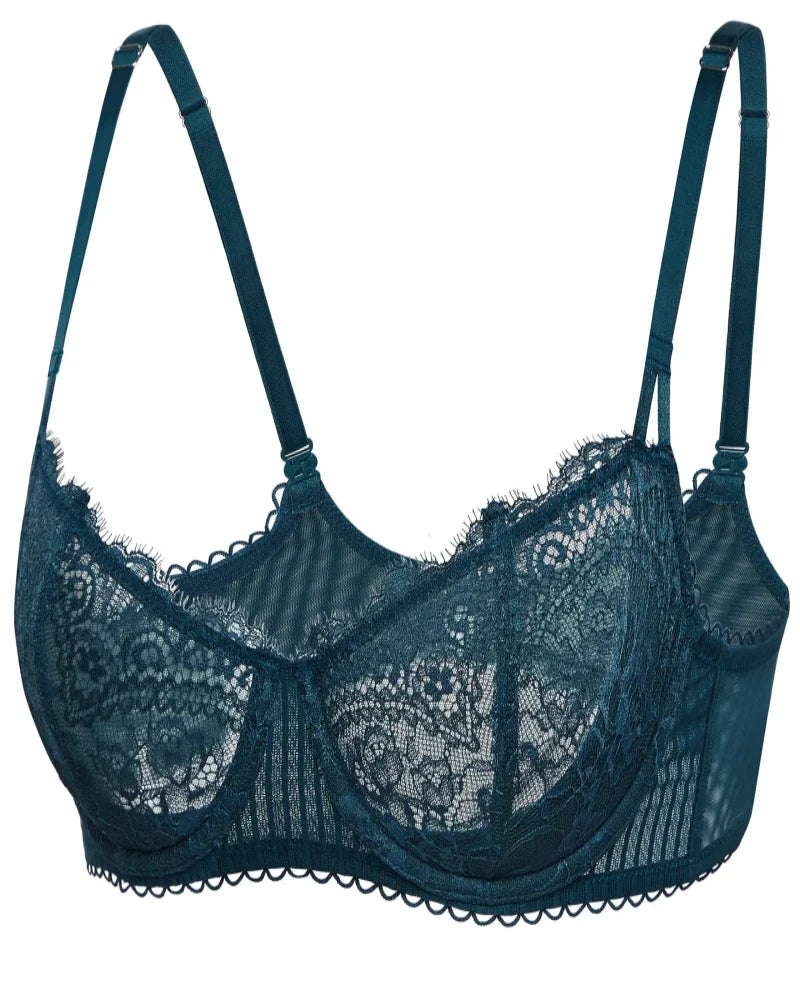 Women's Sexy Lace Push Up Plus Size Bra Sheer Balconette Underwire Unlined