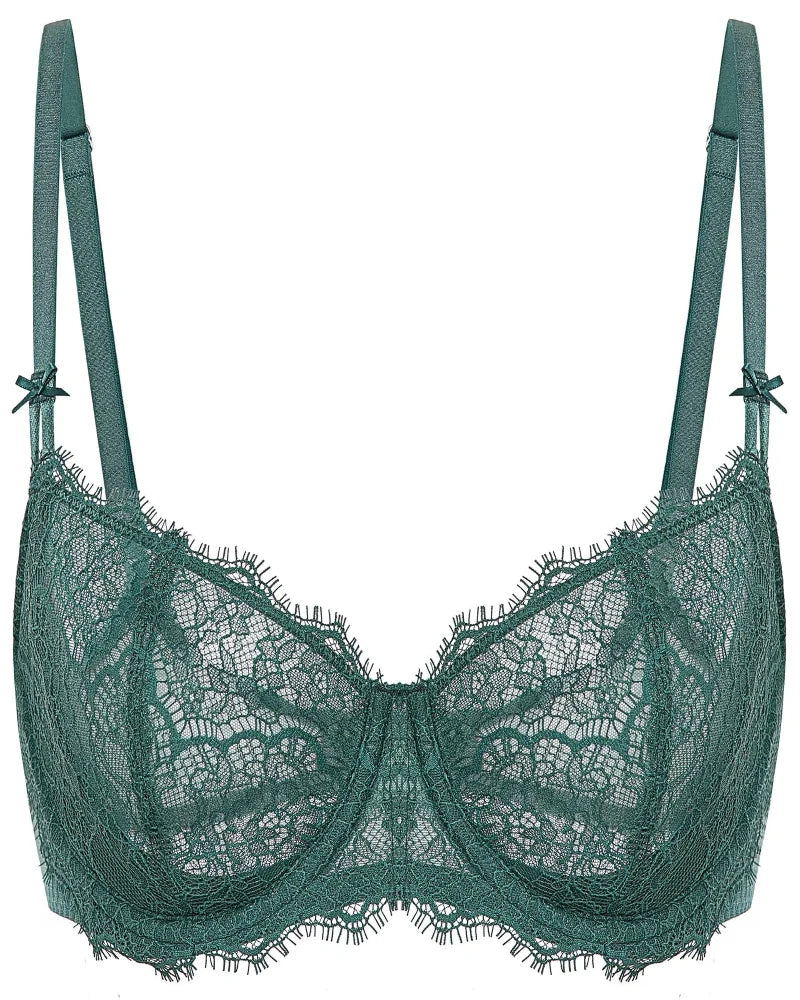 Women's Sexy Lace Push Up Plus Size Bra Sheer Balconette Underwire Unlined