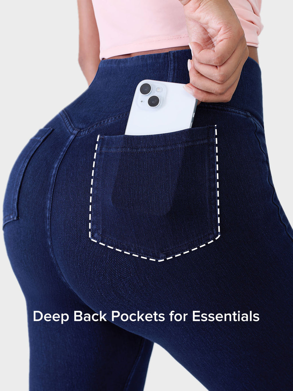 SHAPECURVE Crossover Denim Side Pockets Sculpting Leggings
