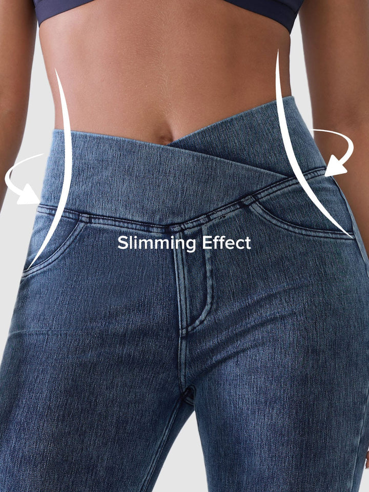 SHAPECURVE Crossover Denim Side Pockets Sculpting Leggings