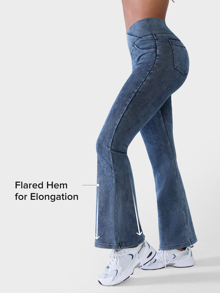 SHAPECURVE Crossover Denim Side Pockets Sculpting Leggings